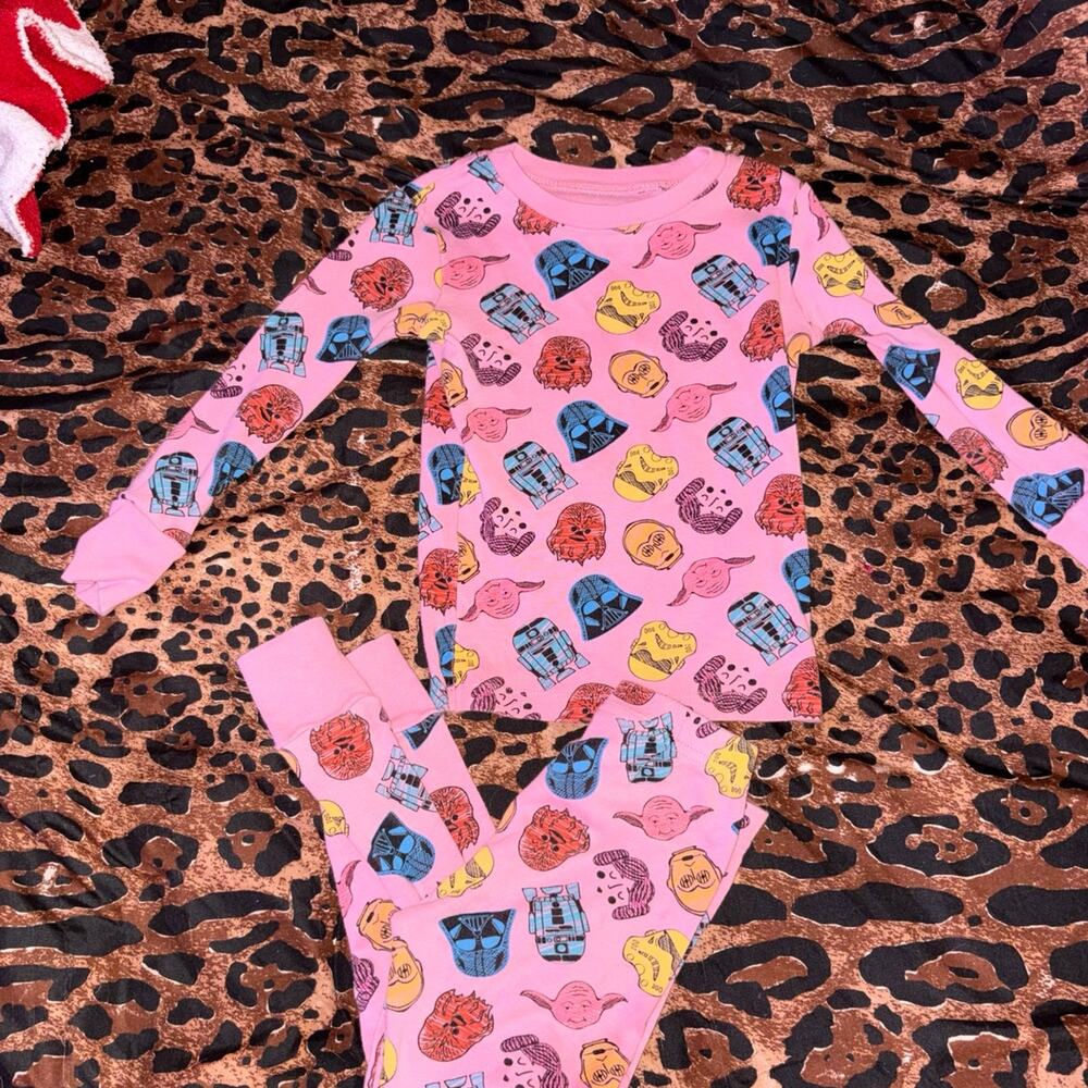 Star Wars Spotted Zebra Girls Pajama Set Pink XS 4 Darth Vader Yoda R2D2